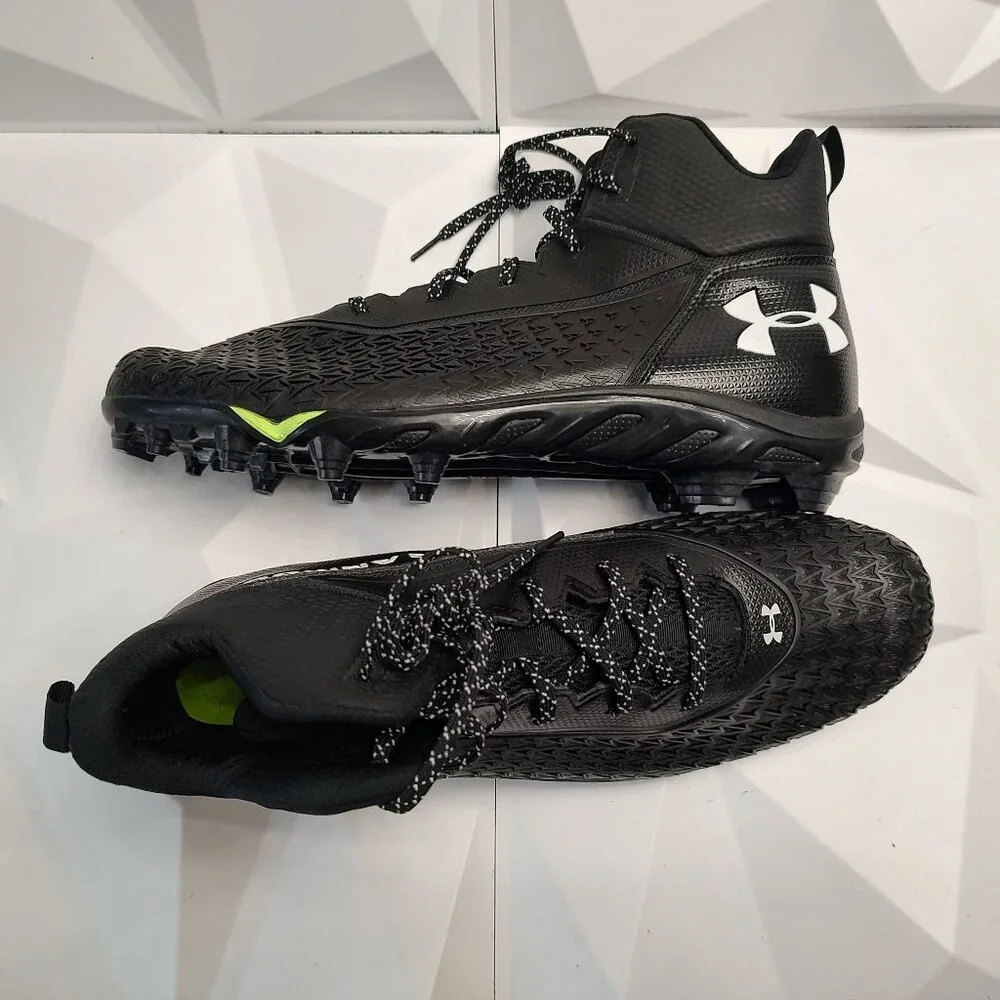 Under Armour Mens Football Cleat 16 Black Green Shoe Lacrosse Spine Hammer - Picture 7 of 9
